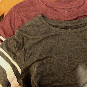 SO Burgundy & Grey Crew Neck Stylish Cinch High/Low "Sporty Tee" Bundle